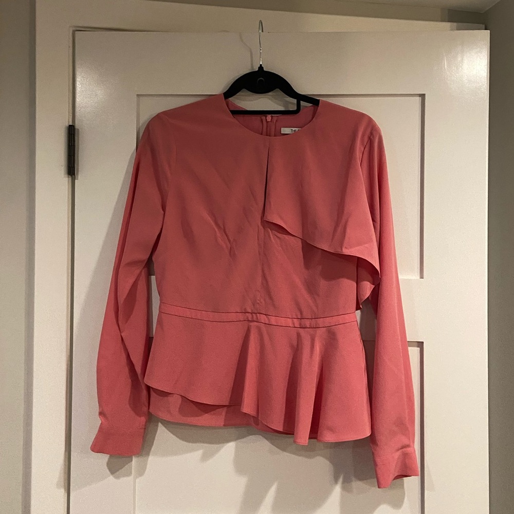 The fold silk structured peplum long sleeve top